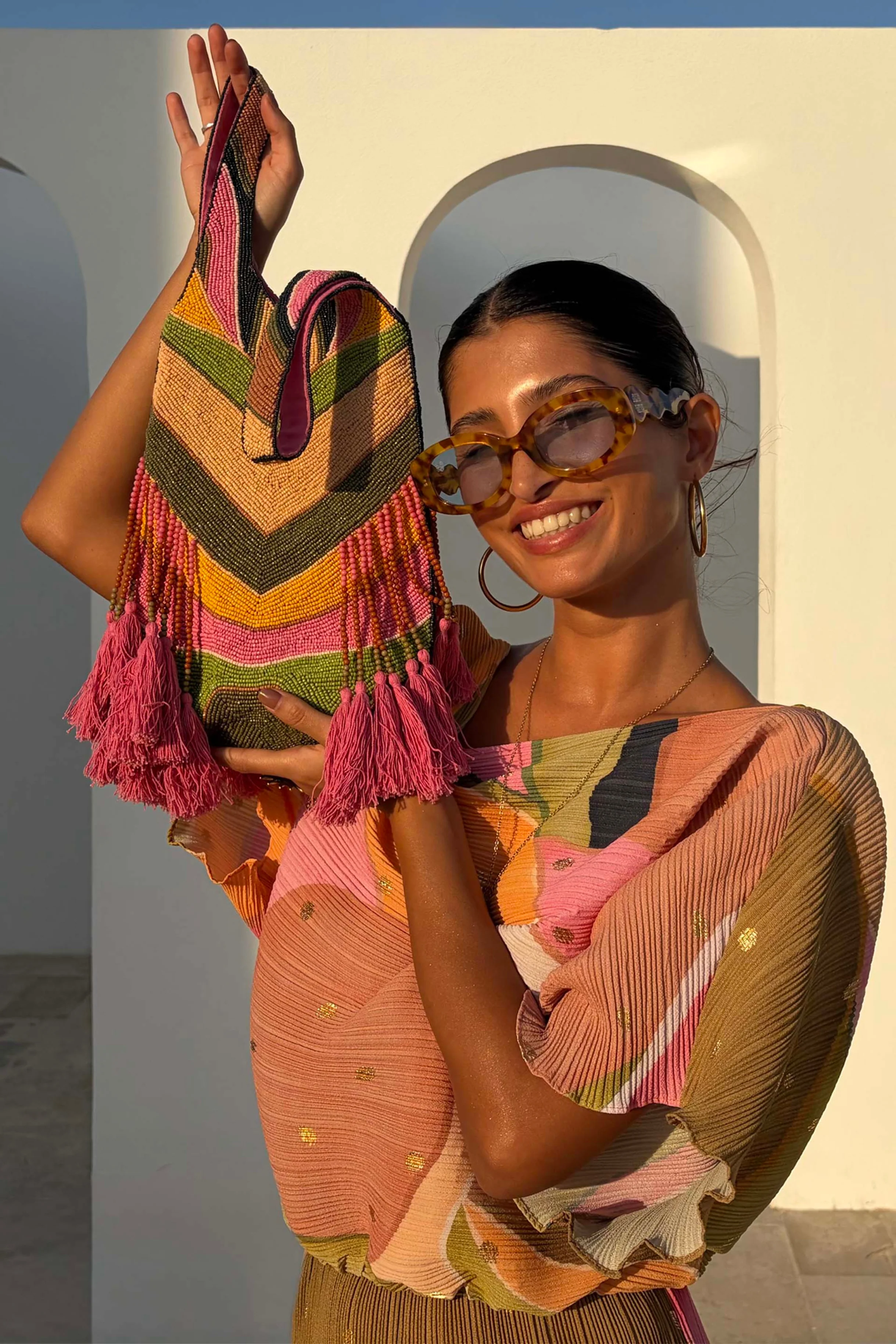 Abstract Beaded Fringe Bag - Image 3