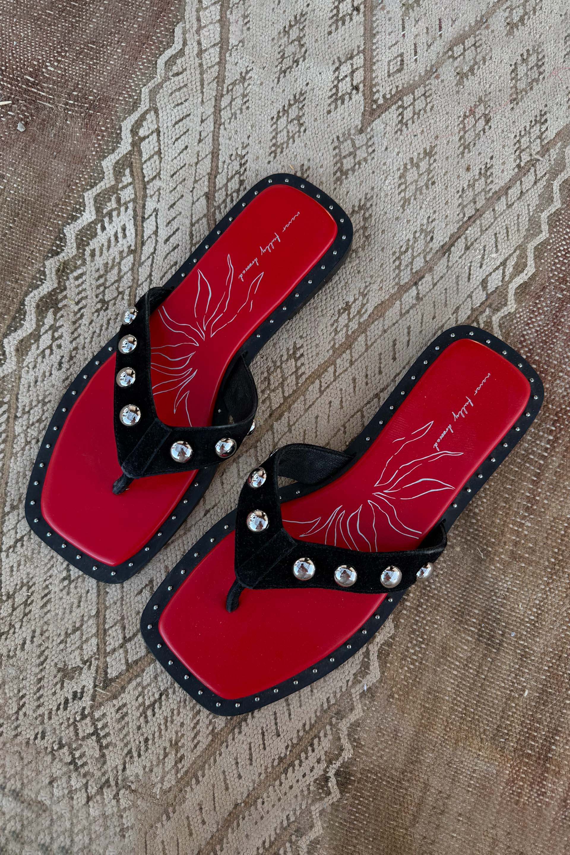 Black Leather Stud Sandals - Image 2