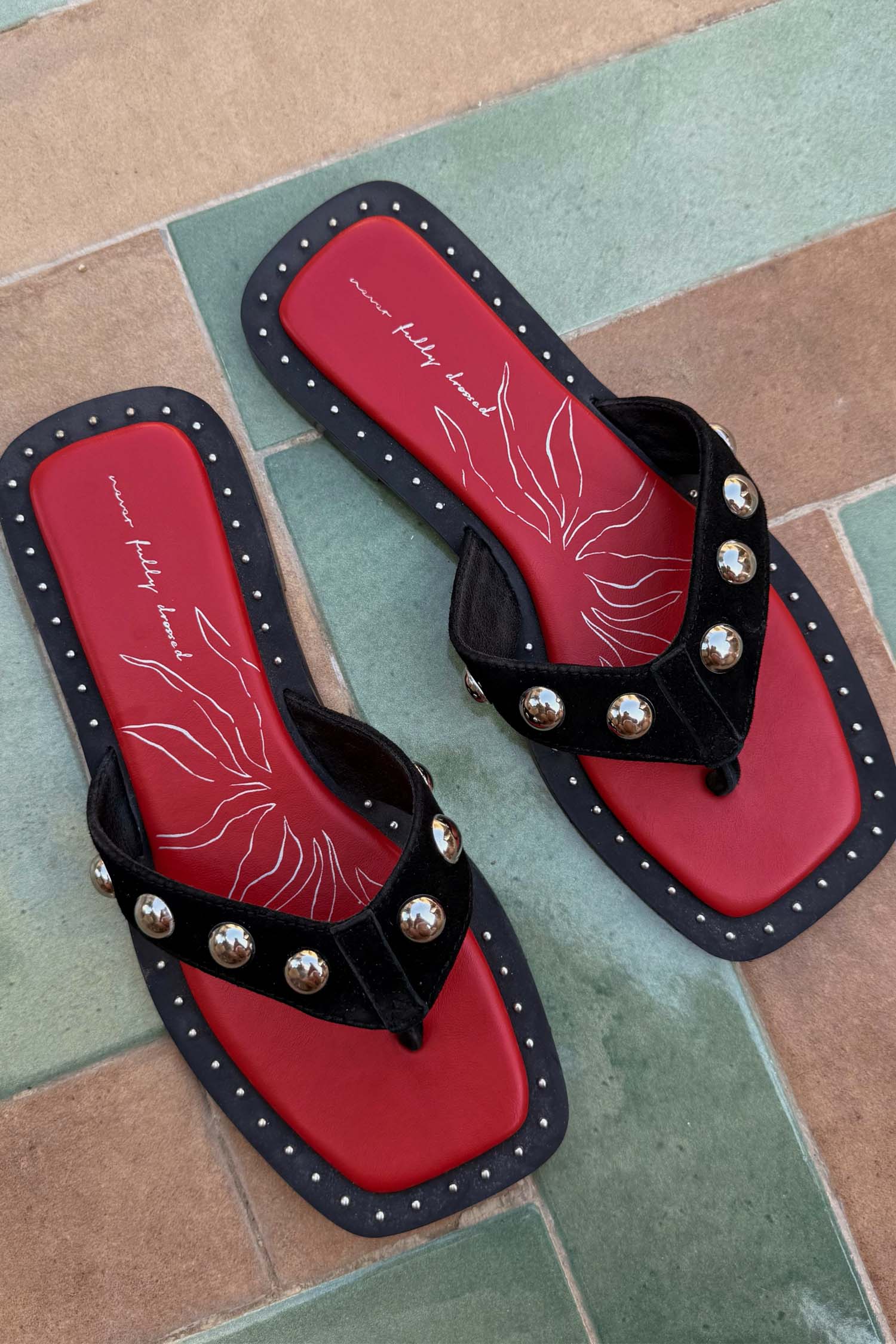 Black Leather Stud Sandals - Image 3