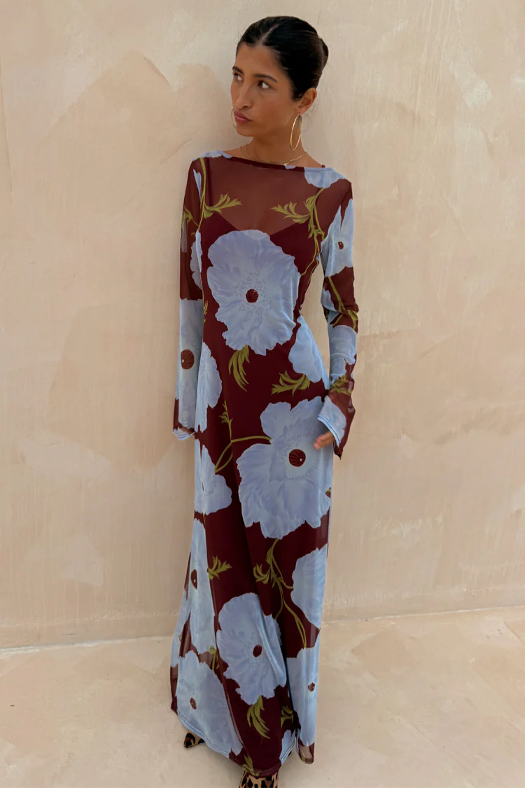 Burgundy & Blue Poppy Aria Dress - Image 2