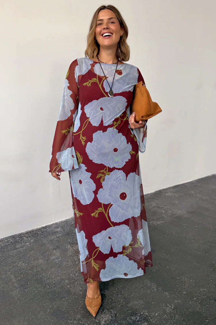 Burgundy & Blue Poppy Aria Dress - Image 3