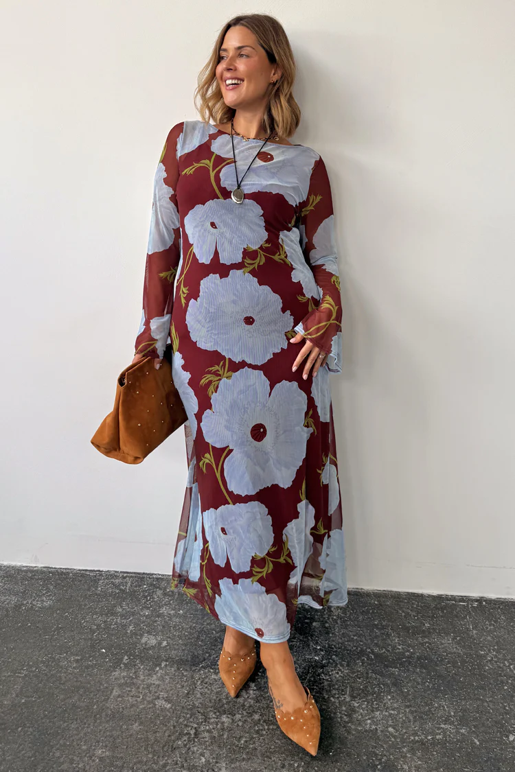 Burgundy & Blue Poppy Aria Dress - Image 6