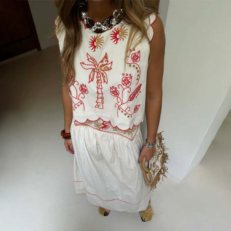 Cream and Red Pollenca Top