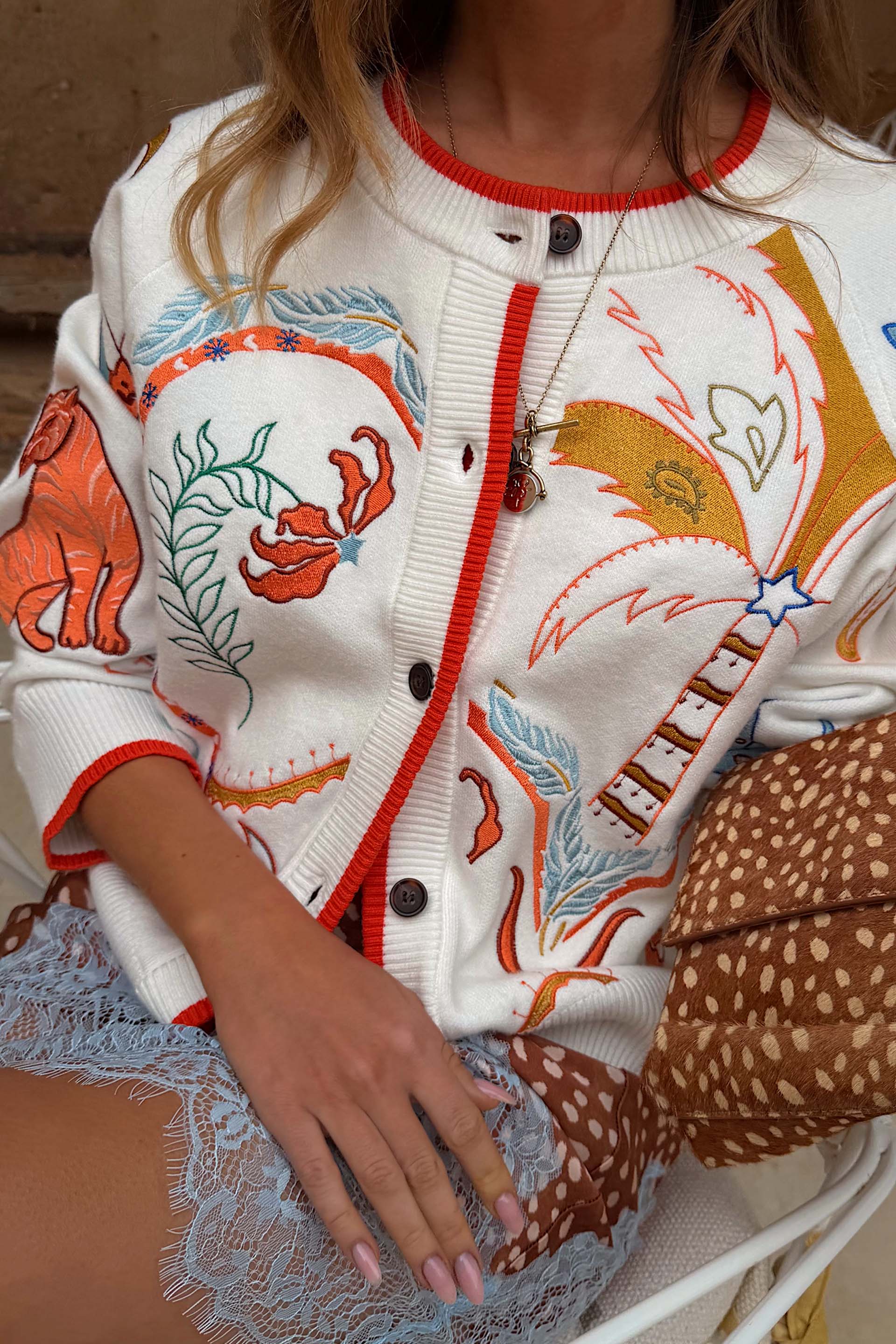 Cream Cheryl Cardigan in Tigress Print - Image 2