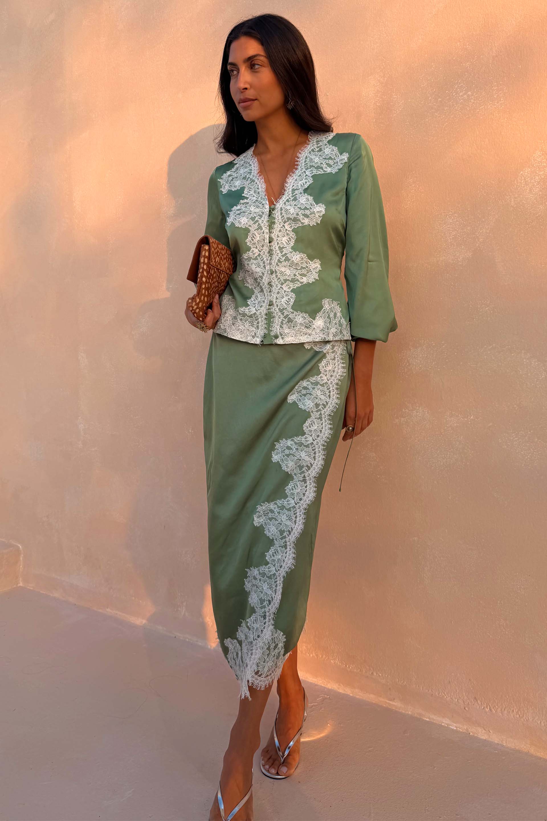Green Lace Wrap Midi Skirt - Image 5