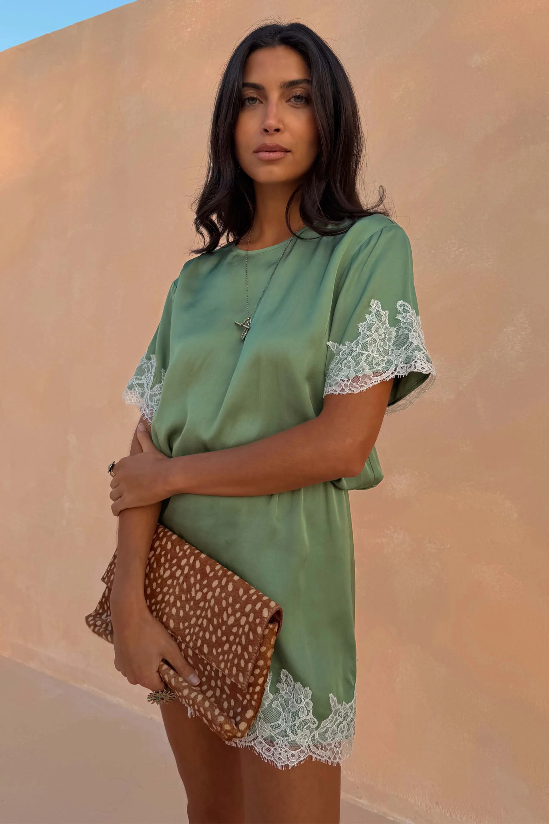 Green Lace Mini Dress - Image 2