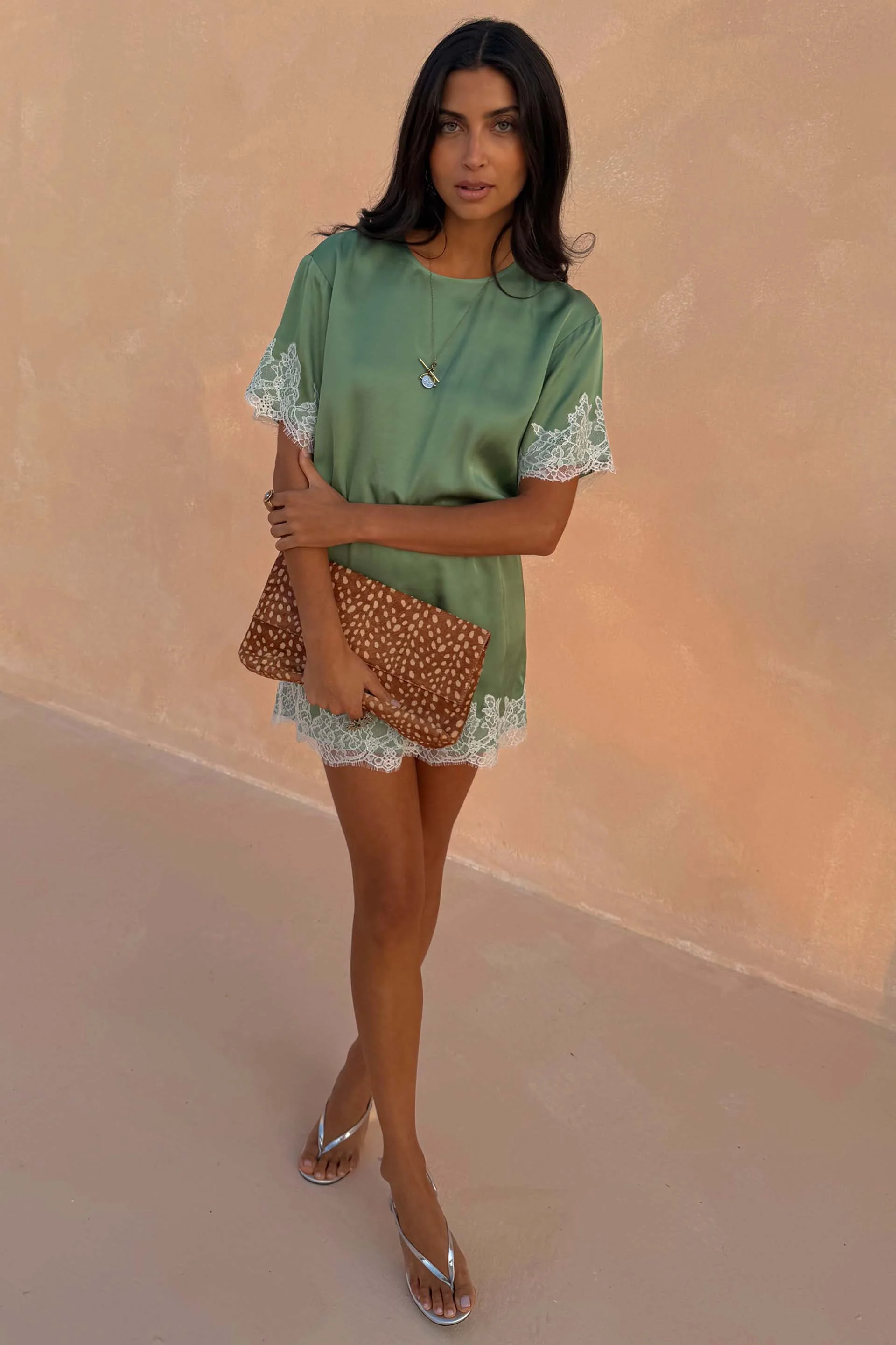 Green Lace Mini Dress - Image 3