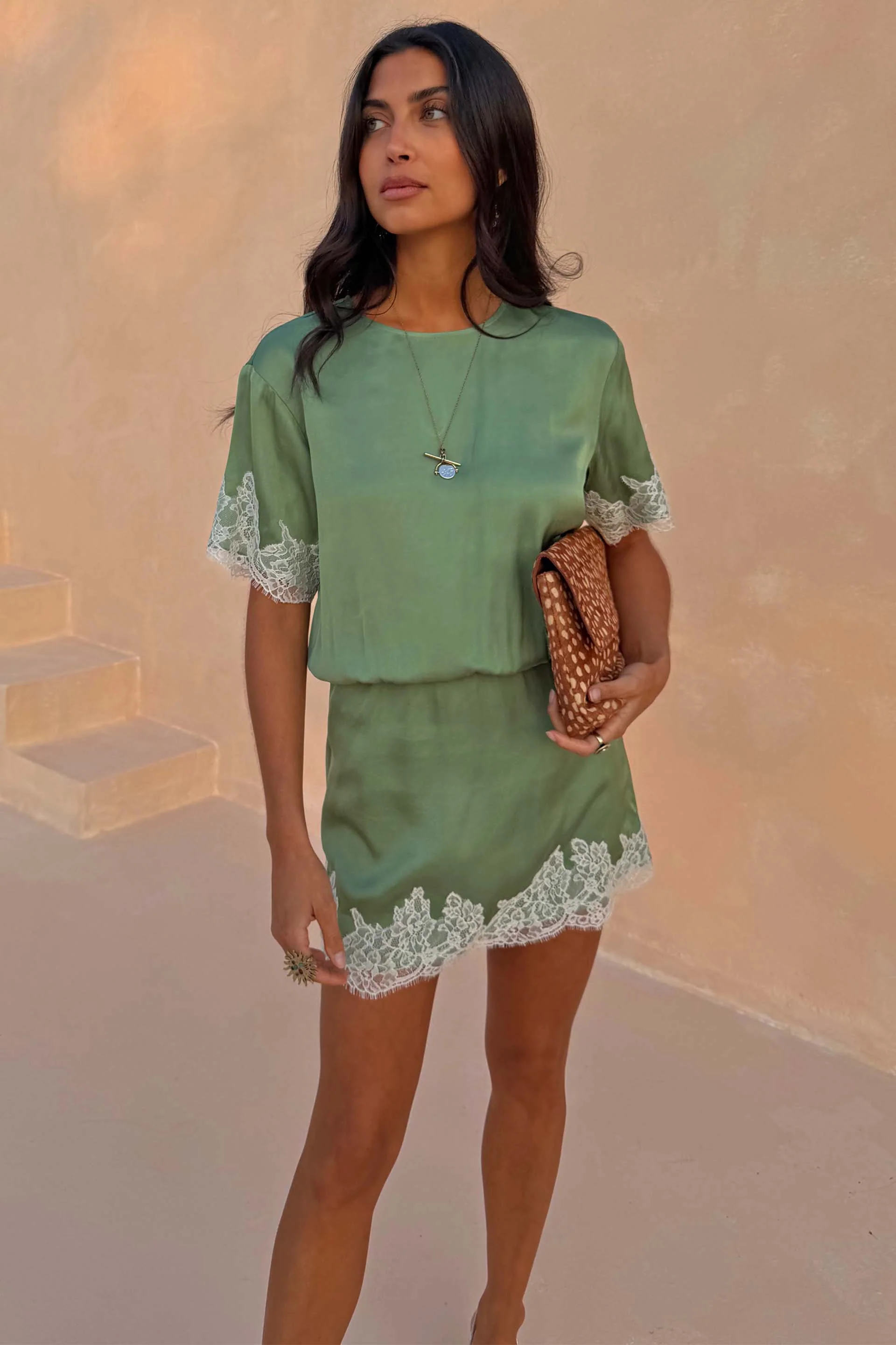 Green Lace Mini Dress - Image 4