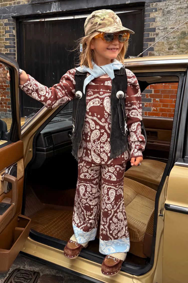 Kids Chocolate Bandana Knitted Set - Image 2