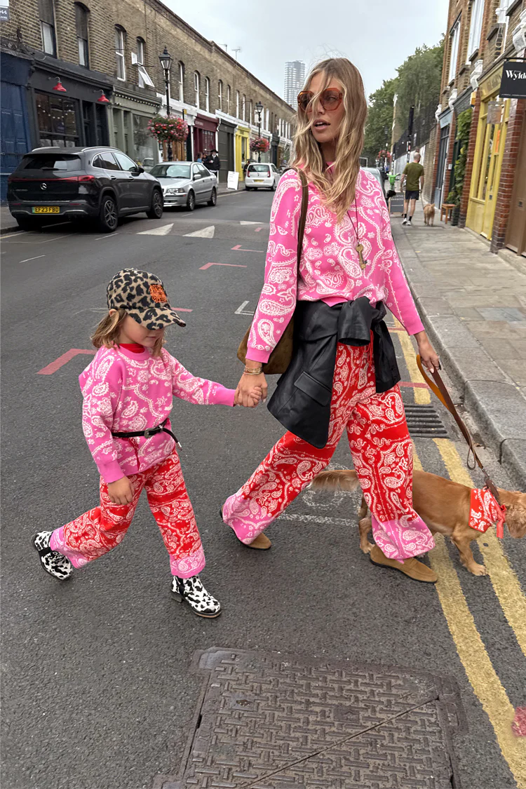 Kids Red and Pink Bandana Knitted Set - Image 2