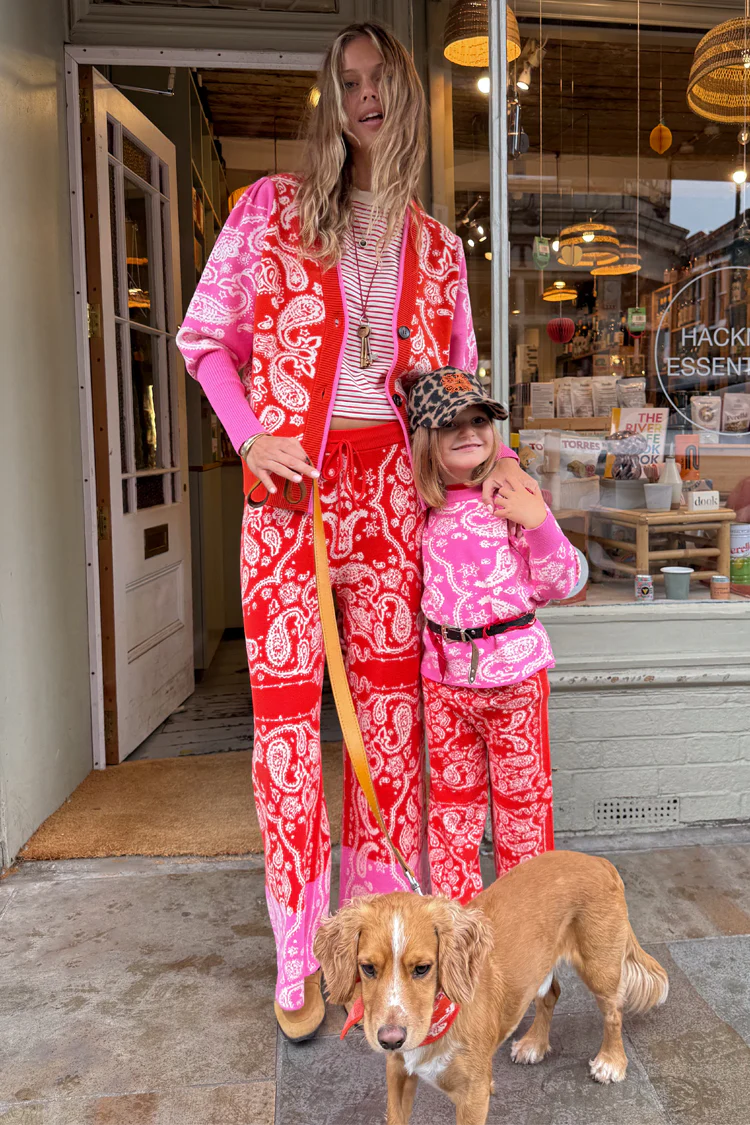 Kids Red and Pink Bandana Knitted Set - Image 3