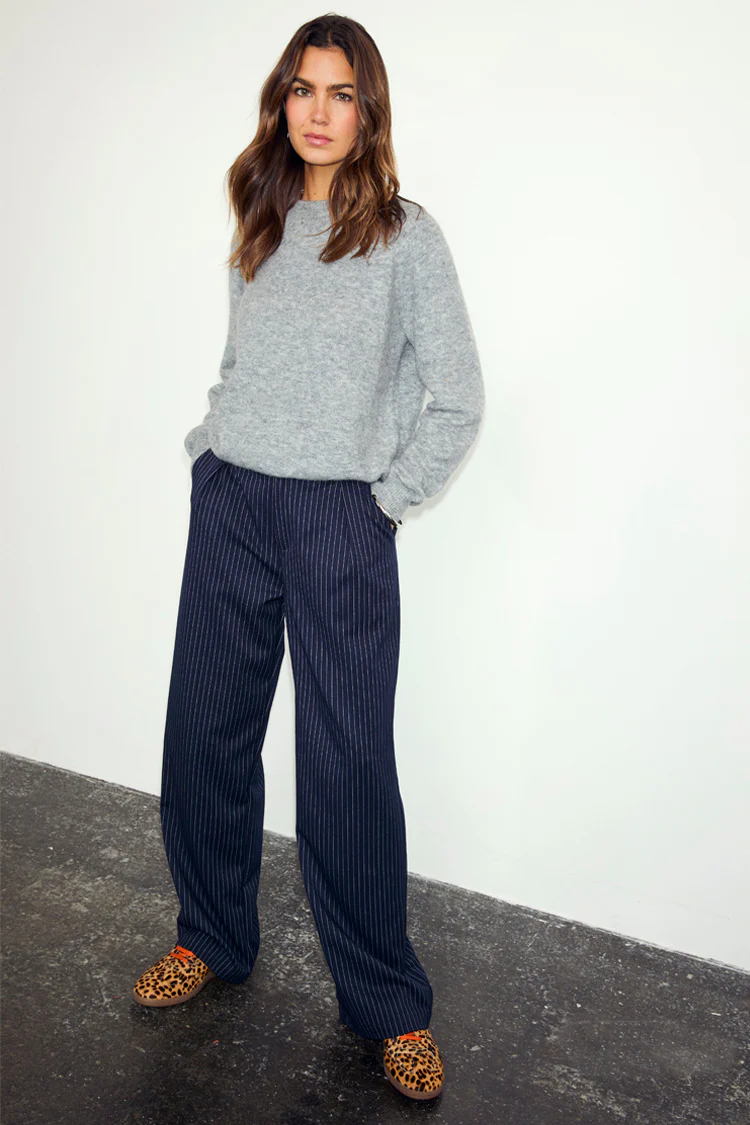 Navy Pinstripe Arden Trousers Petite - Image 2