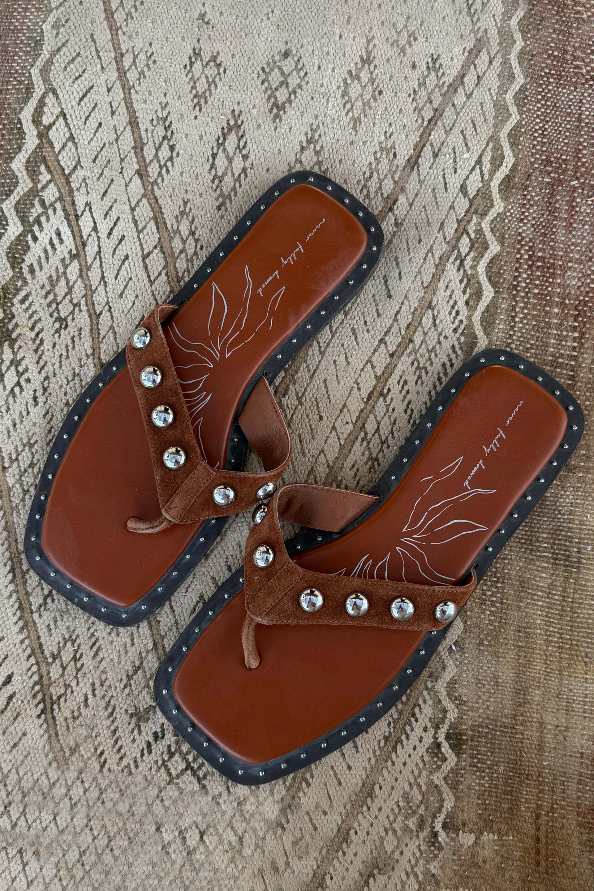 Tan Leather Stud Sandals - Image 3