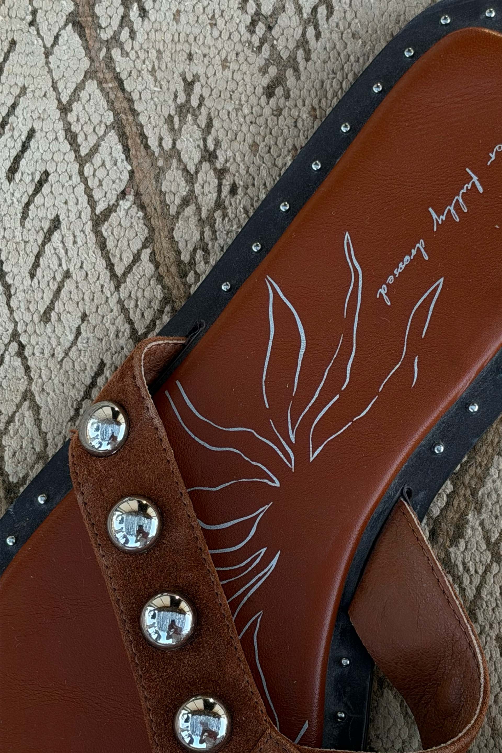 Tan Leather Stud Sandals - Image 4