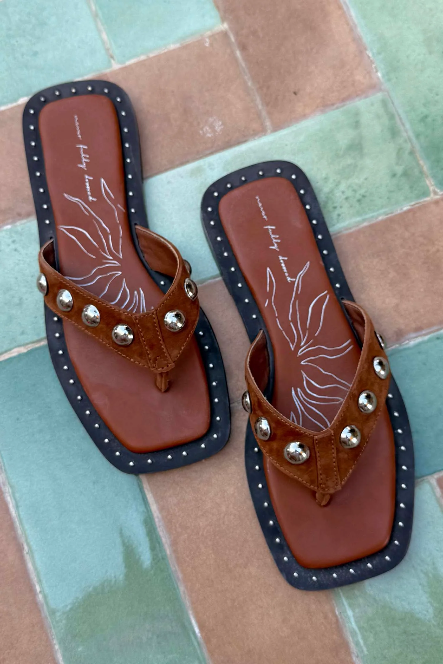 Tan Leather Stud Sandals - Image 6