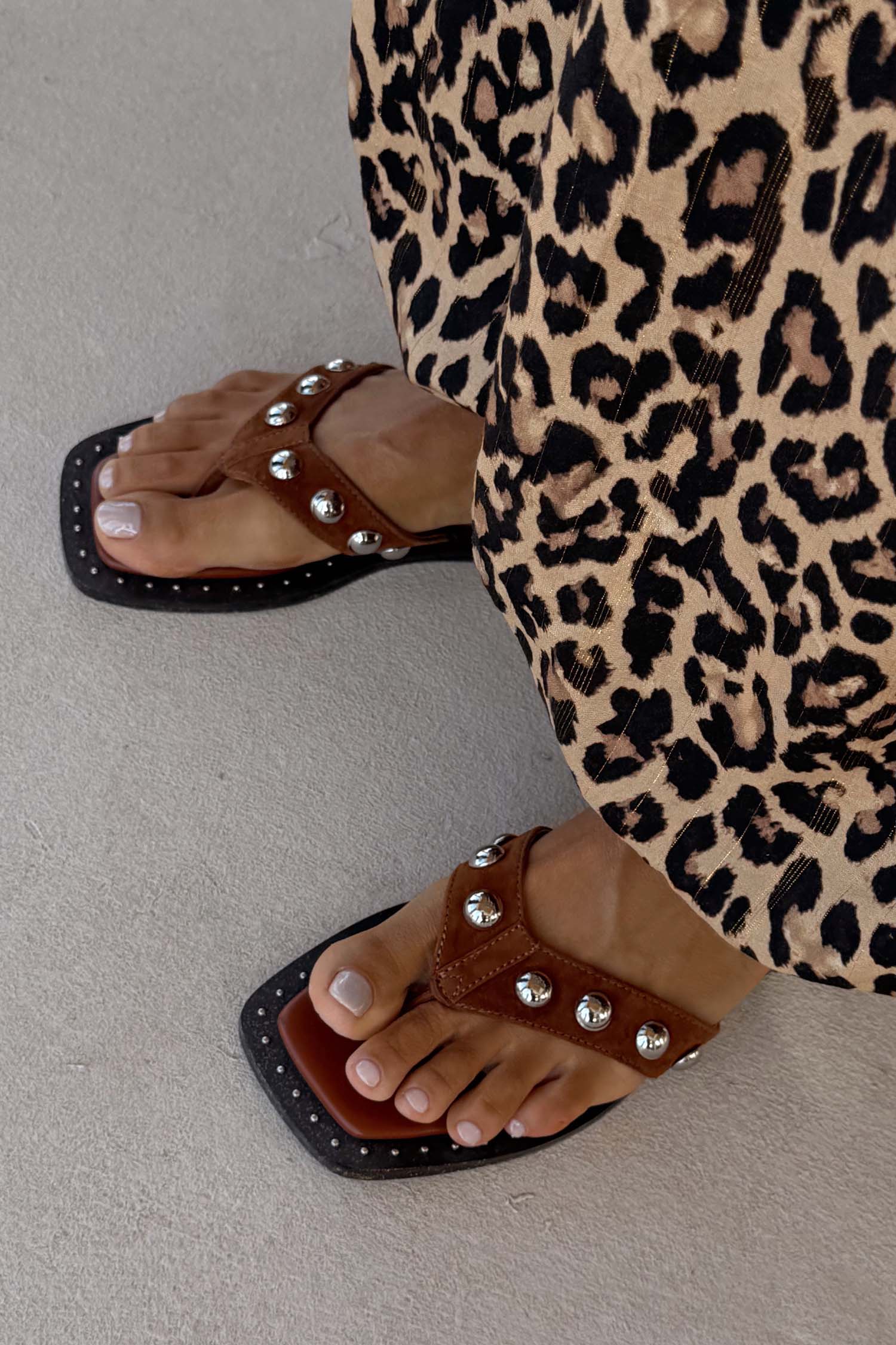 Tan Leather Stud Sandals - Image 7