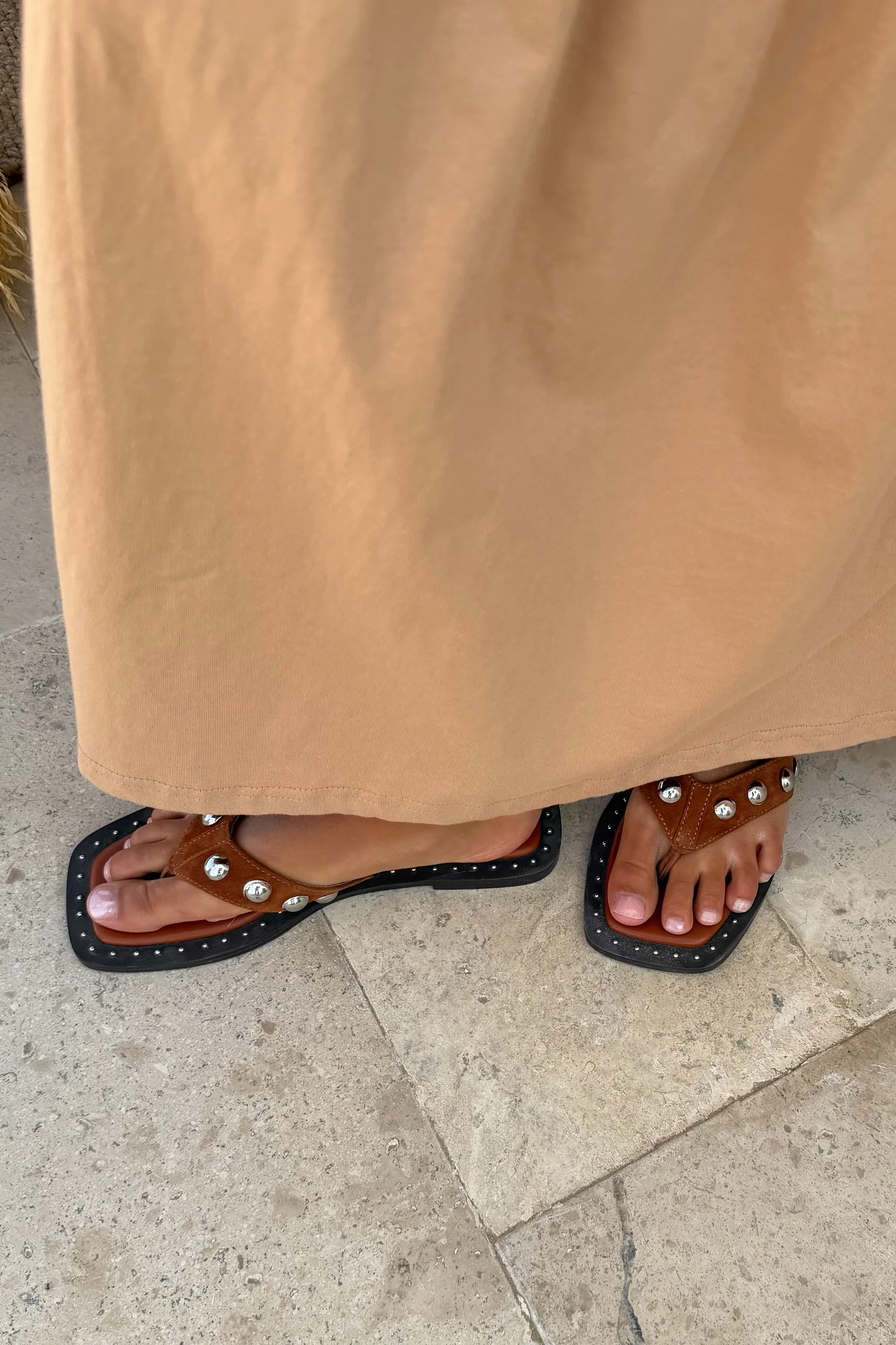 Tan Leather Stud Sandals - Image 8
