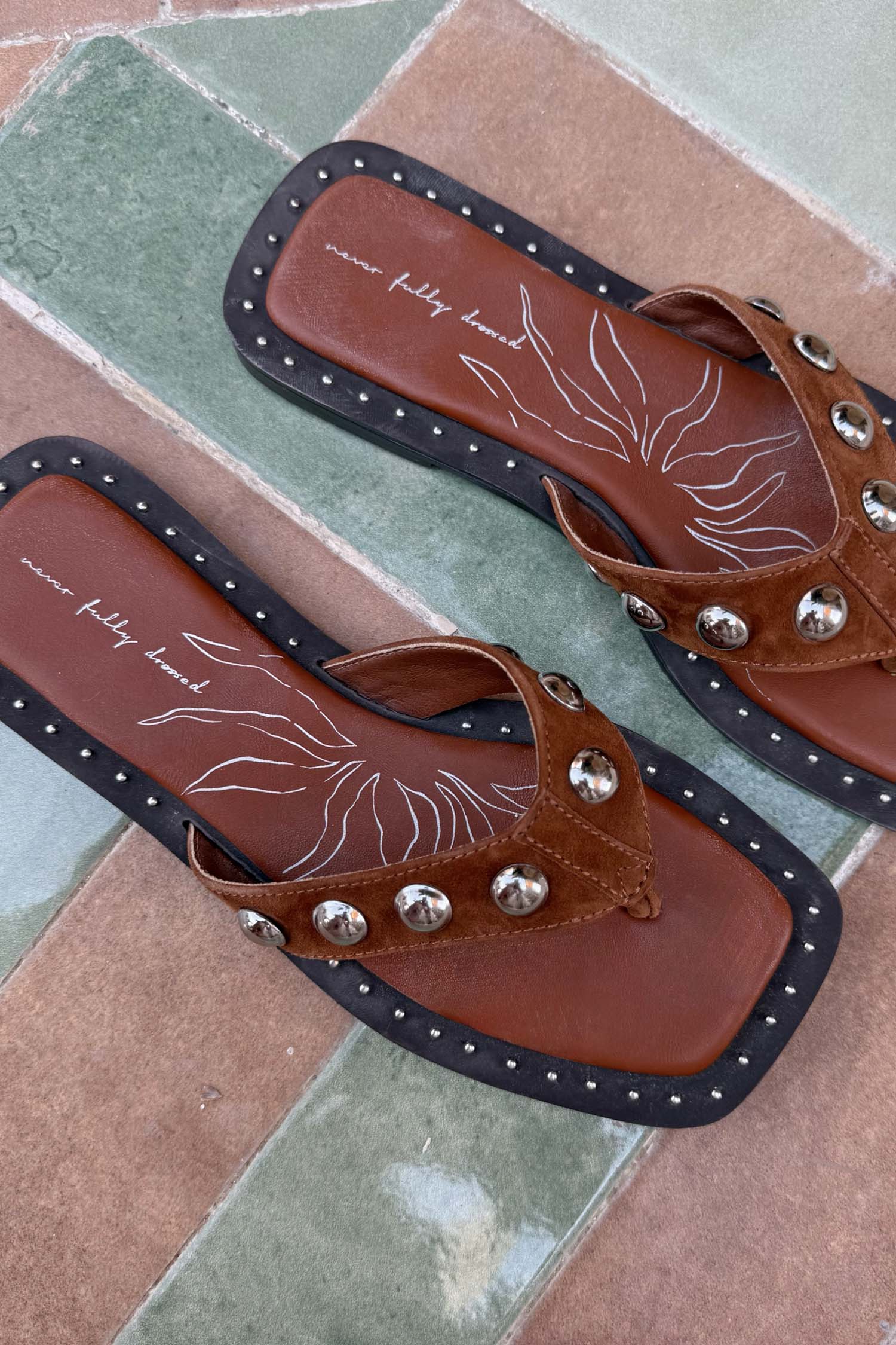 Tan Leather Stud Sandals - Image 9