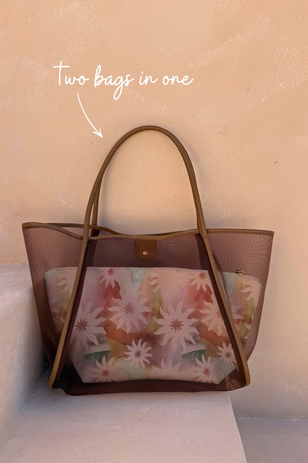 Tan Mesh Tote Bag - Image 4